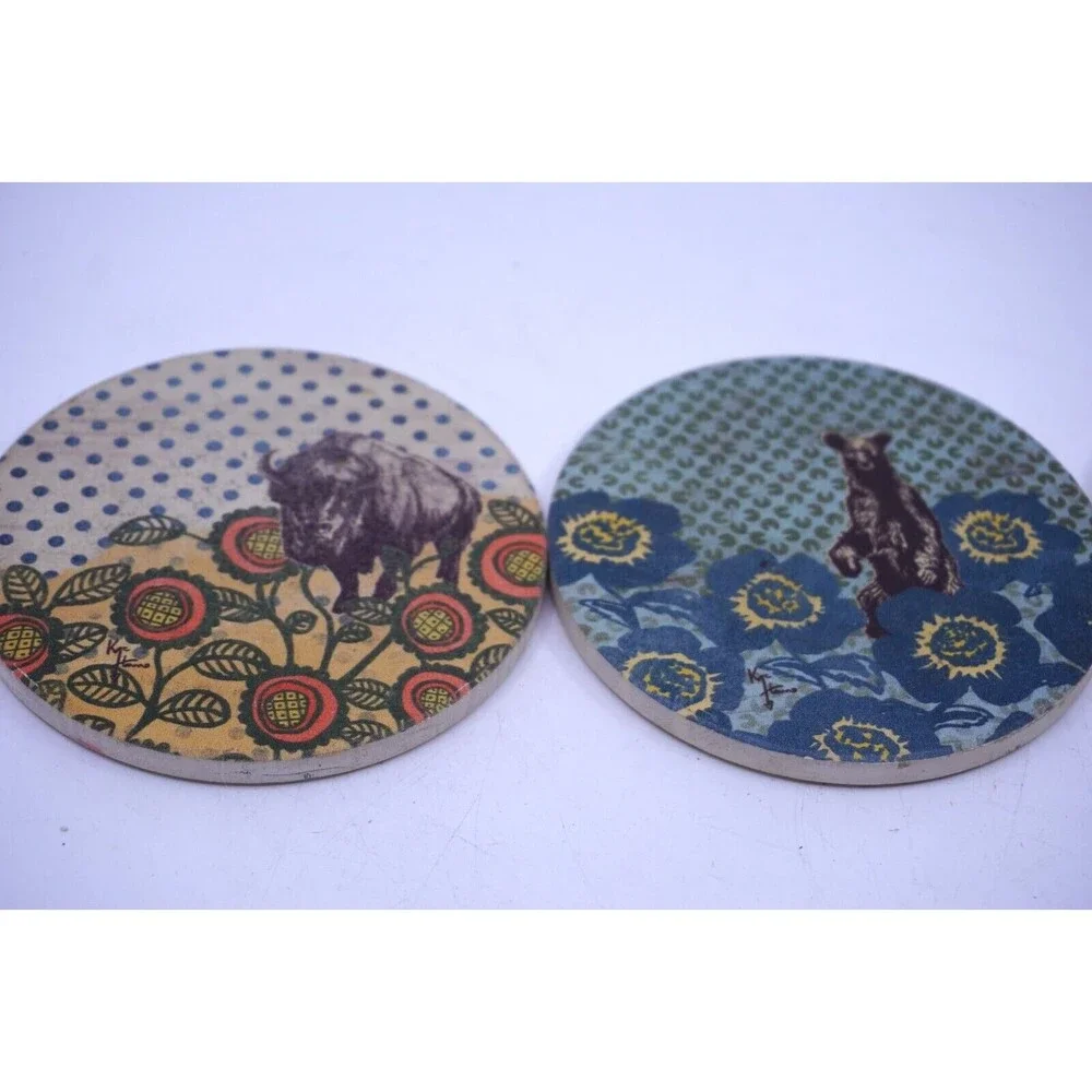 3 Stone And Cork Coaster Set Funny Animals Country Homey Ultimate Hostess